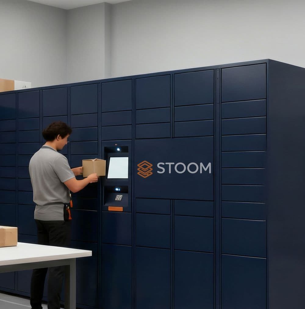 Entregador depositando uma encomenda no Smart Locker Stoom